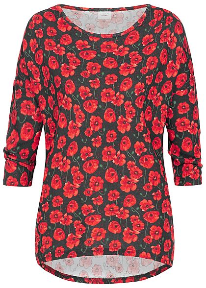 JDY by ONLY Damen 3/4 Arm Shirt Blumen Muster NOOS schwarz rot