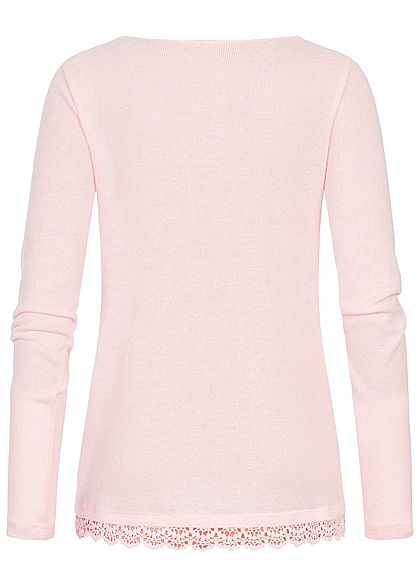 Seventyseven Lifestyle Damen Sweater Häkelbesatz am Saum rosa