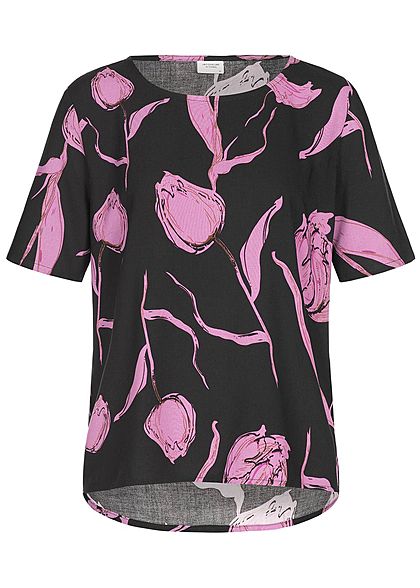 JDY by ONLY Damen Shirt Tulpen Print schwarz pink