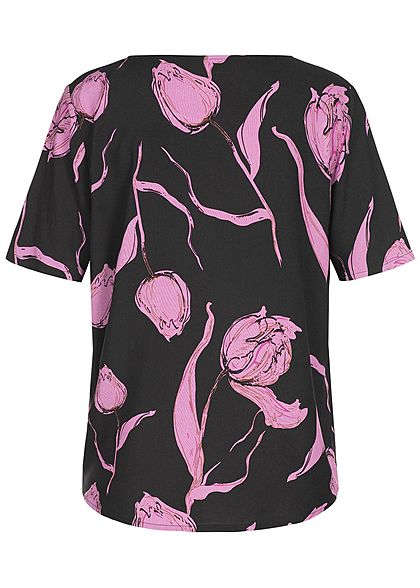 JDY by ONLY Damen Shirt Tulpen Print schwarz pink