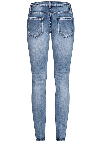 Seventyseven Lifestyle Damen Jeans Hose Destroy Look 5-Pockets medium blau denim