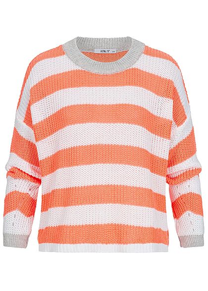 Hailys Damen Oversized Knit Sweater Colorblock coral orange weiss grau