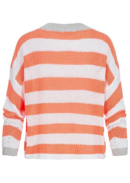 Hailys Damen Oversized Knit Sweater Colorblock coral orange weiss grau