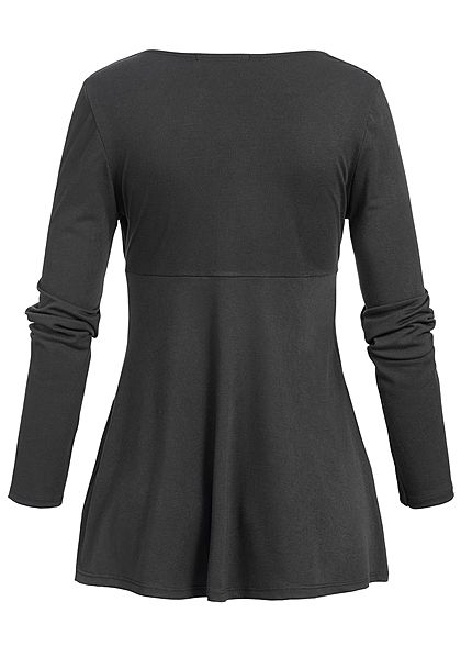 Styleboom Fashion Dames Shirt gewikkeld look zwart