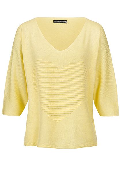 Styleboom Fashion Dames Shirt met vleermuisvleugel mouwen structuurstof geel