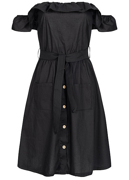 Styleboom Fashion Damen Off-Shoulder Button Dress schwarz
