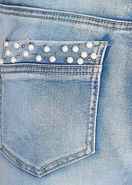 Seventyseven Lifestyle Damen Ankle Skinny Jeans Deco Pearls 5-Pocktes hell blau denim