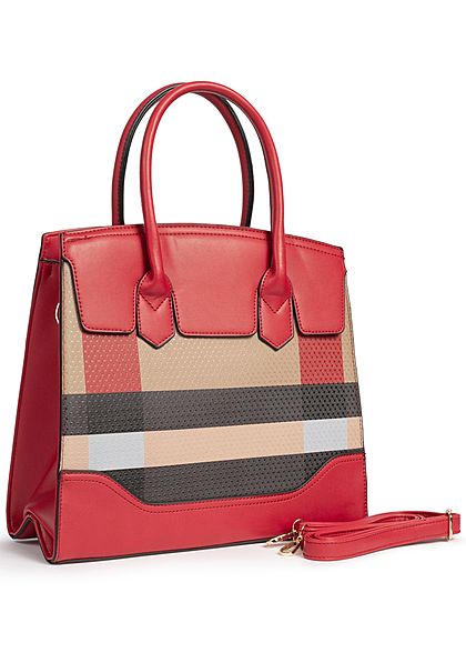 Styleboom Fashion Damen Tote Bag Colorblock rot schwarz braun