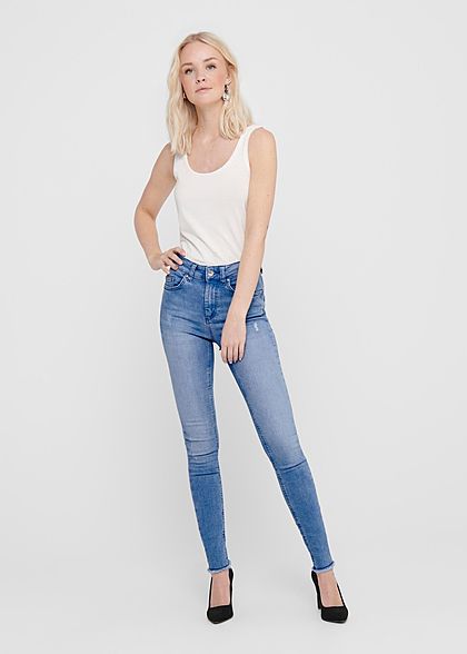 ONLY Dames NOOS Mid Skinny Ankle Jeans Destroyed 5-Pockets lichtblauw denim