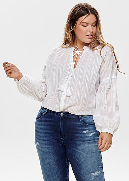 ONLY Carmakoma Damen Curvy Balloon Buttons Front Blouse cloud dancer weiss