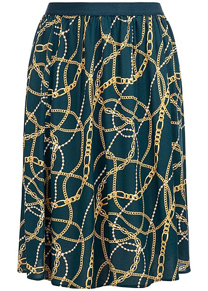 ONLY Carmakoma Damen Curvy Skirt Chains Print night sky navy blau gelb