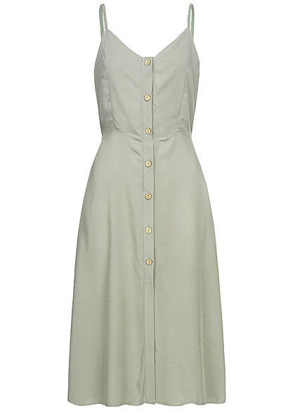 Hailys Damen V-Neck Kleid Bindedetail hinten Knopfleiste khaki grün