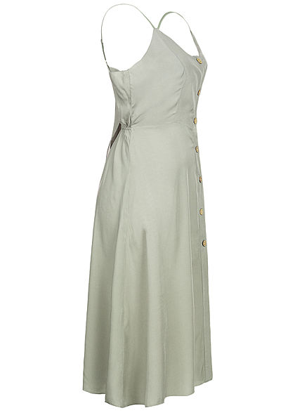 Hailys Damen V-Neck Kleid Bindedetail hinten Knopfleiste khaki grün
