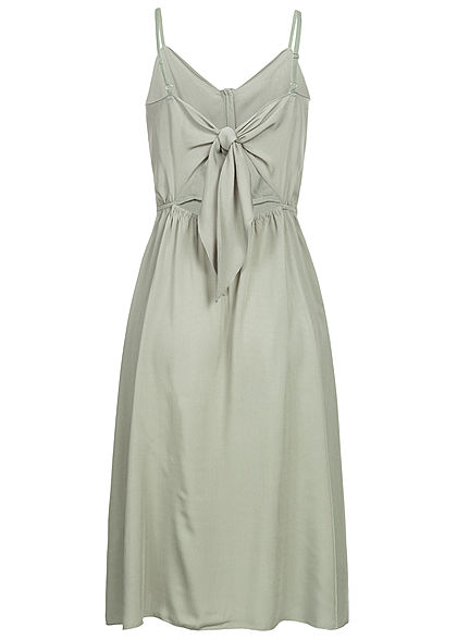 Hailys Damen V-Neck Kleid Bindedetail hinten Knopfleiste khaki grün