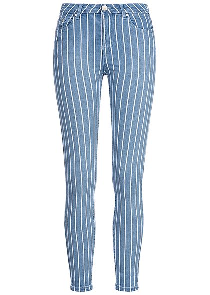 Seventyseven Lifestyle Damen Skinny Jeans Hose 5-Pocktes Streifen Muster blau weiss