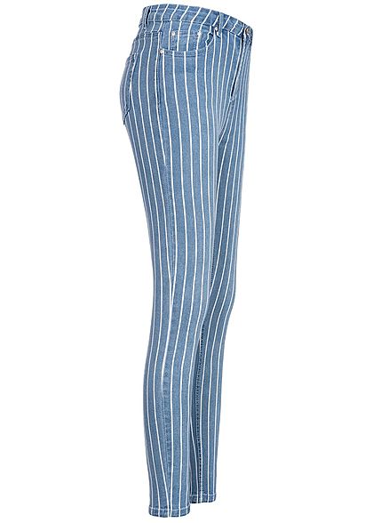 Seventyseven Lifestyle Damen Skinny Jeans Hose 5-Pocktes Streifen Muster blau weiss