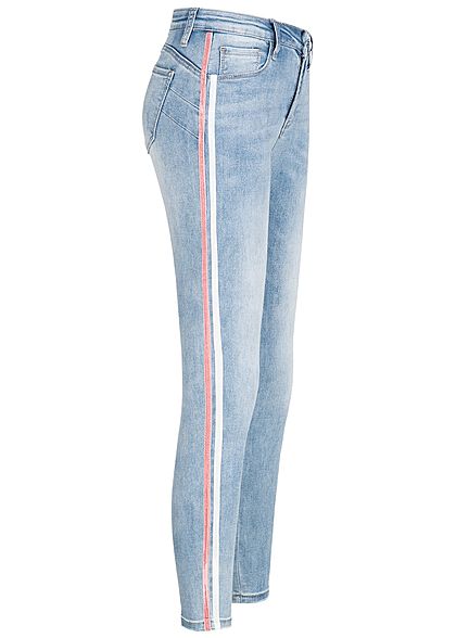 Seventyseven Lifestyle Damen Skinny Jeans Hose Samtstreifen 5-Pockets medium blau denim