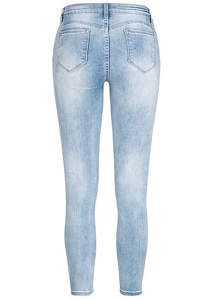 Seventyseven Lifestyle Damen Skinny Jeans Hose Samtstreifen 5-Pockets medium blau denim