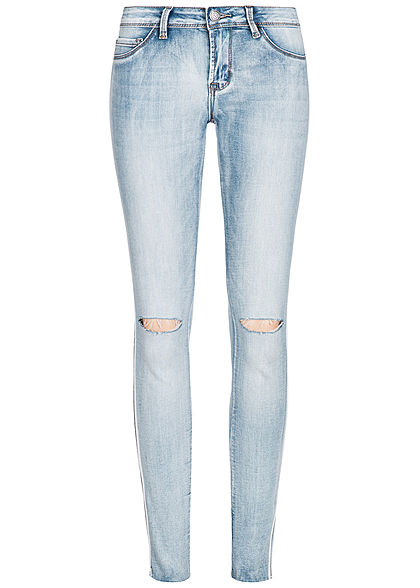 Seventyseven Lifestyle Damen Skinny Jeans Hose Destroy Look 5-Pockets medium blau denim