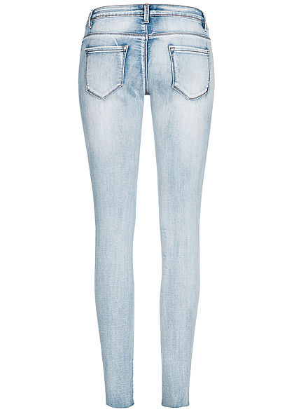 Seventyseven Lifestyle Damen Skinny Jeans Hose Destroy Look 5-Pockets medium blau denim