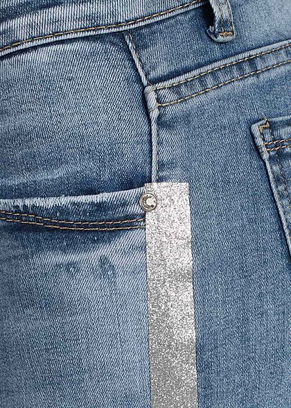 Seventyseven Lifestyle Damen Skinny Jeans Hose 5-Pocktes Kontraststreifen hell blau den