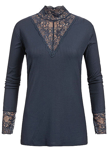 ONLY Carmakoma Damen Curvy High-Neck Lace Longsleeve night sky navy blau
