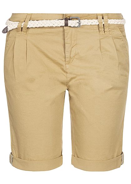 Eight2Nine Damen Chino Bermuda Shorts 5-Pockets inkl. Flechtgrtel natural beige