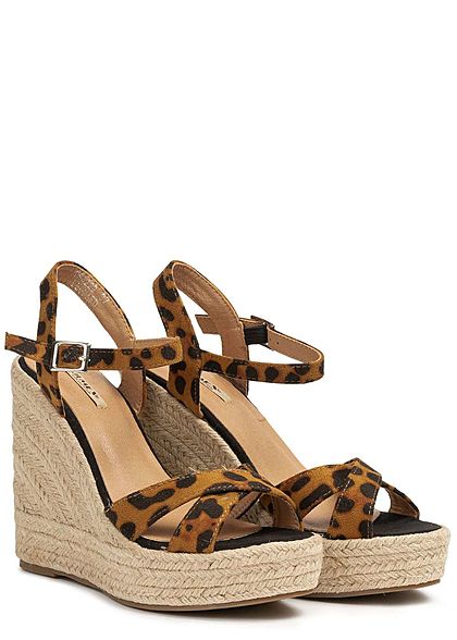 Seventyseven Lifestyle Damen Wedges Sandals Leo Print braun schwarz