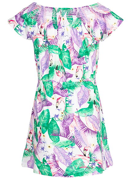 Name It Kids Mädchen Off-Shoulder Dress Flamingo Print bright weiss lila grün