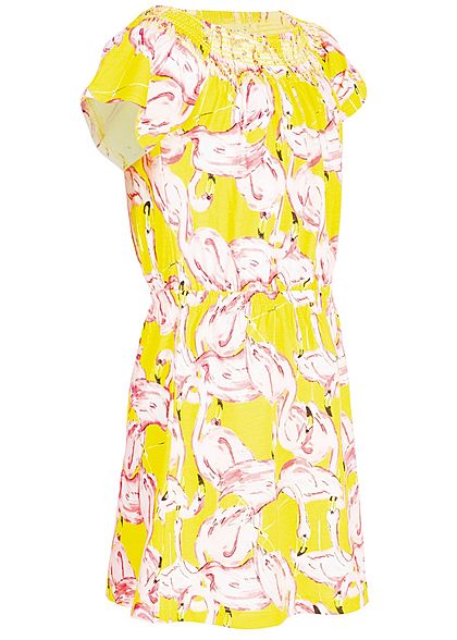 Name It Kids Mädchen Off-Shoulder Dress Flamingo Print primrose gelb rosa