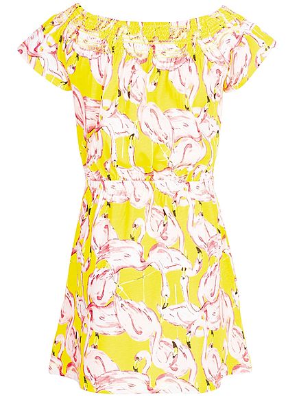 Name It Kids Mädchen Off-Shoulder Dress Flamingo Print primrose gelb rosa