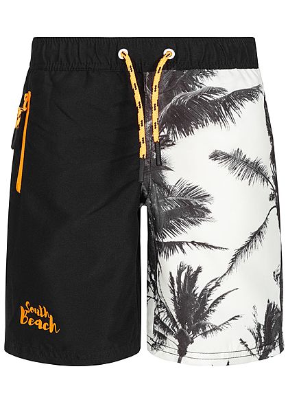 Name It Kids Jungen Long Swim Shorts Palm Leaf Print Zip Pocket schwarz