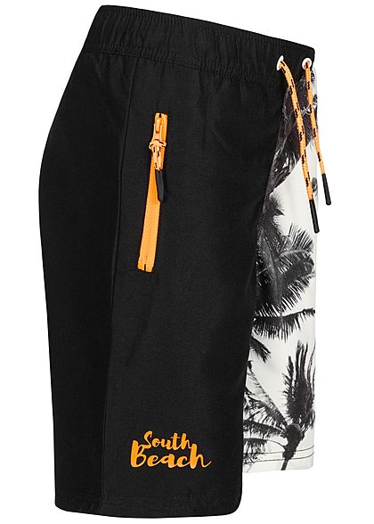 Name It Kids Jungen Long Swim Shorts Palm Leaf Print Zip Pocket schwarz