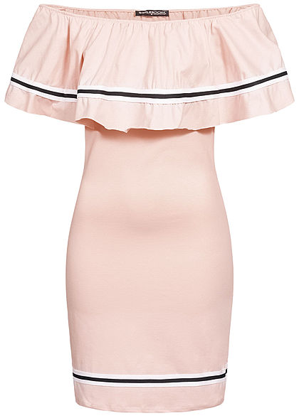 Styleboom Fashion Damen Off Shoulder Stripe Dress rosa