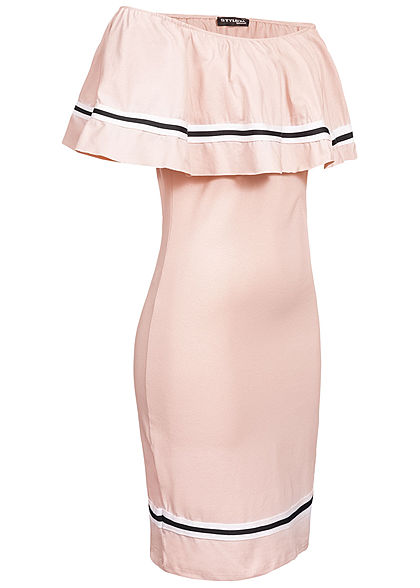 Styleboom Fashion Damen Off Shoulder Stripe Dress rosa