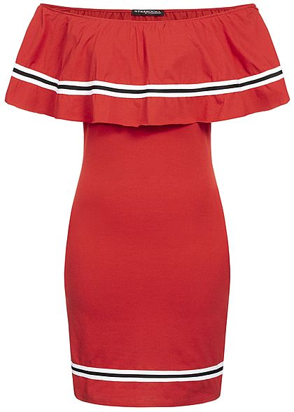Styleboom Fashion Damen Off Shoulder Stripe Dress rot