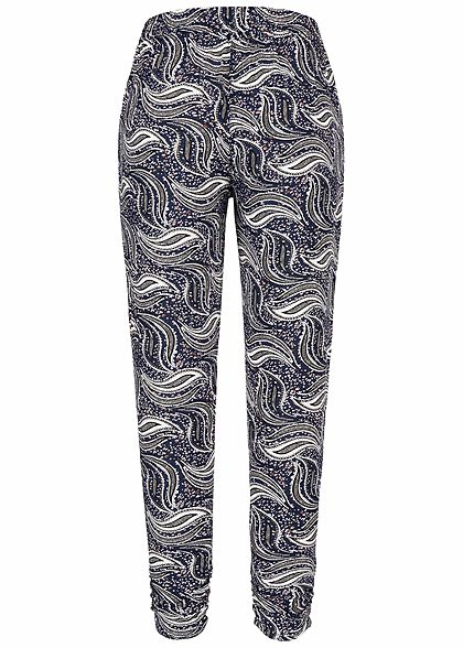 Seventyseven Lifestyle Damen Trousers Paisley Print 2-Pockets navy blau weiss