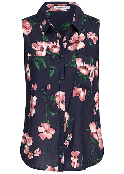 Seventyseven Lifestyle Damen Blouse Top Floral Print navy blau