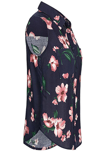 Seventyseven Lifestyle Damen Blouse Top Floral Print navy blau