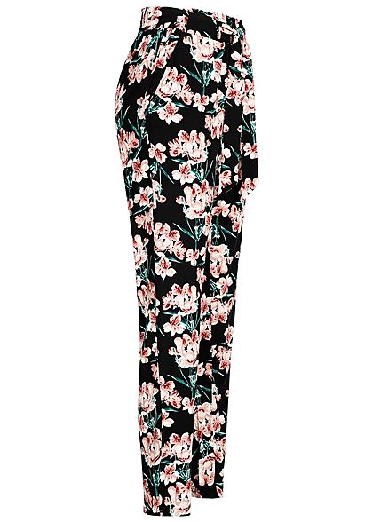 Hailys Damen Paperbag Sommerhose 2-Pockets Floraler Print inkl. Grtel schwarz