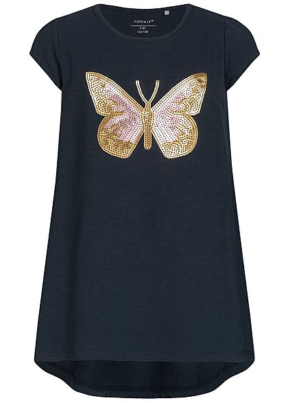 Name It Kids Mädchen Tunic T-Shirt Butterfly Sequins dark sapphire blau