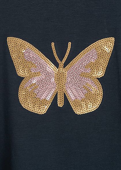 Name It Kids Mädchen Tunic T-Shirt Butterfly Sequins dark sapphire blau