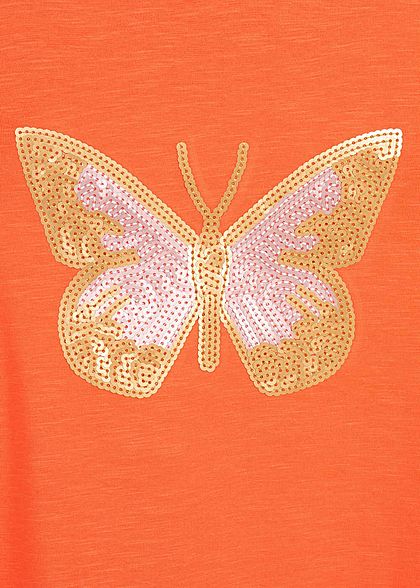 Name It Kids Mädchen Tunic T-Shirt Butterfly Sequins emberglow orange
