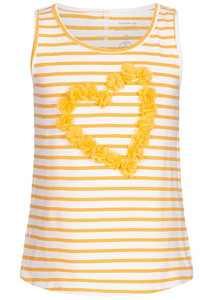 Name It Kids Mädchen Striped Tank Top Heart Flowers weiss pale marigold gelb