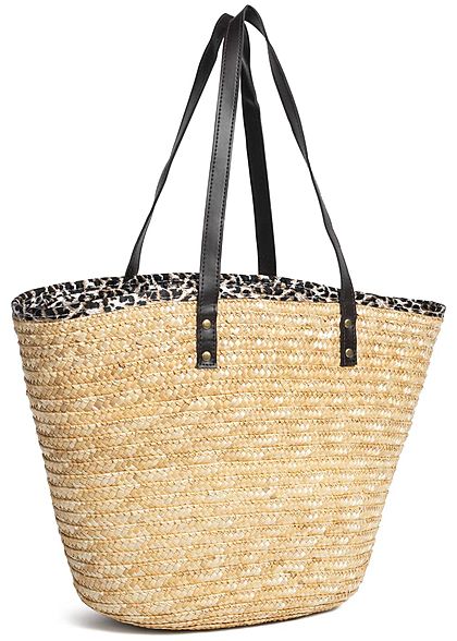 Zabaione Damen Straw Shopper Bag Leo Print Inside natural