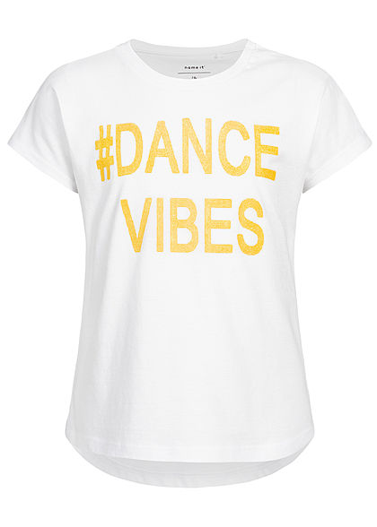 Name It Kids Mädchen T-Shirt Dance Vibes Glitter Print bright weiss gelb