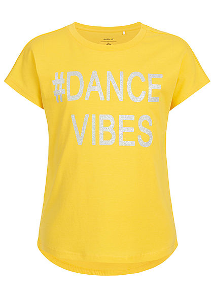 Name It Kids Mädchen T-Shirt Dance Vibes Glitter Print primerose gelb silber