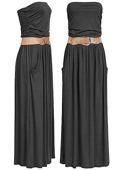 Styleboom Fashion Dames Longform Bandeau Jurk 2-Pockets zwart