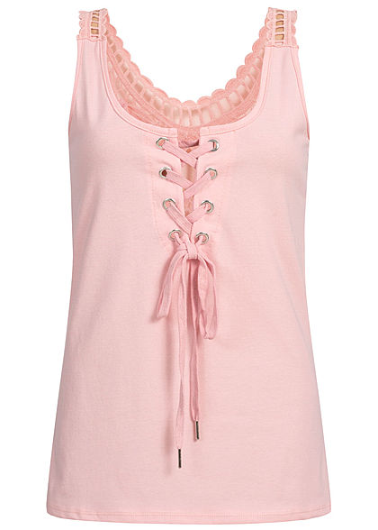 Styleboom Fashion Damen Crochet Lace Up Top rosa