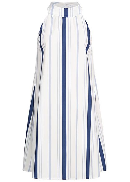 Styleboom Fashion Damen Striped A-Line Choker Dress weiss navy blau